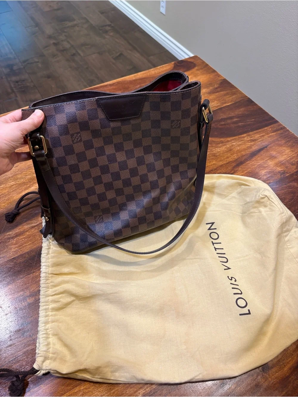 Louis Vuitton Brown Check Tote with Red Interior neverful limted edition